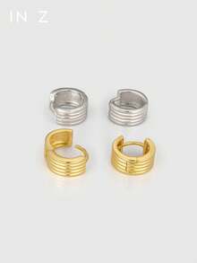 IN Z 1 pieza Pendientes de aro abierto elegantes de plata de ley 925, incrustados con circonita cúbica brillante, diseño minimalista de cinco líneas, adecuados para niñas y mujeres para uso diario y fiestas - Multicolor - Ver 5