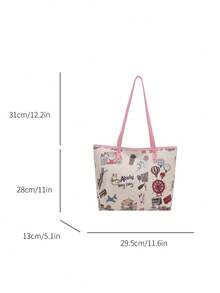 2026新款休闲通勤大容量手提包，时尚涂鸦印花大学生单肩包 - 粉色 - 查看 5