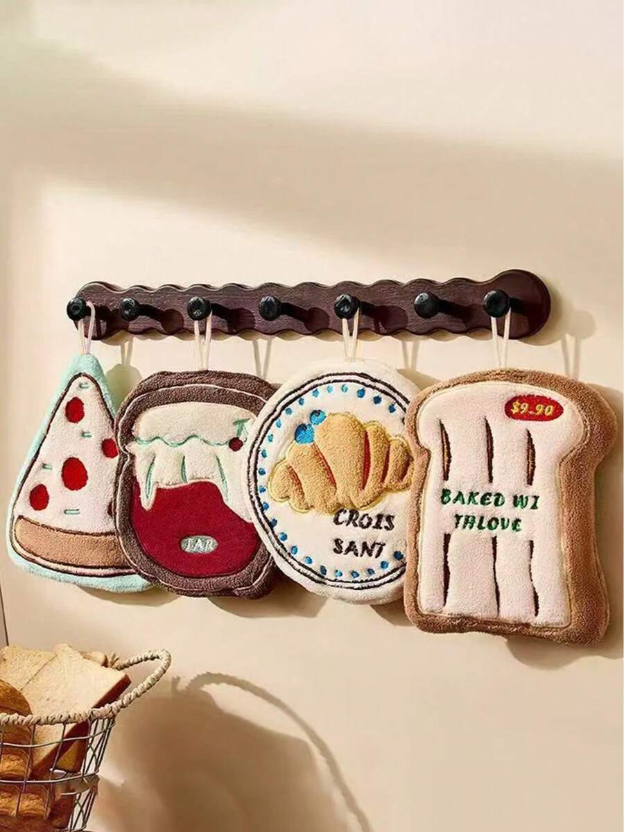 1条/4条装珊瑚绒柔软吸水不掉毛挂式手巾，可爱卡通甜甜圈图案，多用途吸水速干毛巾，适用于浴室和厨房 - 彩色 - 查看 1