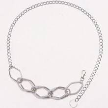 1 pieza Cadena de cintura de metal grueso de moda, cinturón de cadena gruesa y versátil de geometría para mujeres - Plateado - Ver 3