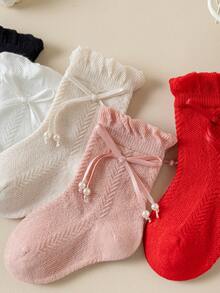 5 đôi tất mềm mại, thoáng khí, kiểu dáng công chúa, có nơ trang trí, thích hợp cho bé sơ sinh, dự tiệc sinh nhật, mặc thường ngày, đi nghỉ lễ và sử dụng hàng ngày. - Nhiều màu - Xem 6