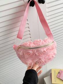 新款小众蕾丝花朵单肩包，时尚斜挎包，别致玫瑰花迷你双肩包，女孩必备 - 粉色 - 查看 10