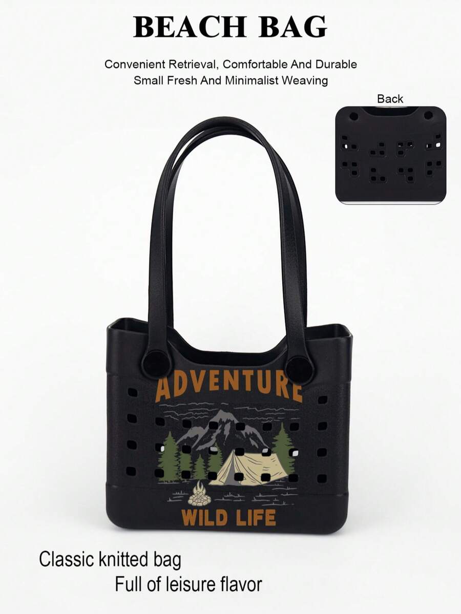 EVA防水橡胶沙滩包，便携式手提包，适用于户外运动、旅行、乘船游泳，可拆卸手柄 - 黑色 - 查看 1