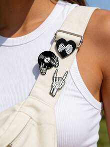 QIHOO 3枚万圣节骷髅珐琅胸针，简约风格，朋克哥特风饰品，送给闺蜜的礼物 - 彩色 - 查看 8