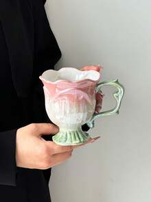 1个郁金香花陶瓷咖啡杯，简约陶瓷茶杯，茶杯，陶瓷杯，水杯，下午茶杯，家用早餐牛奶杯，果汁杯，礼品杯 - 彩色 - 查看 14