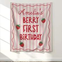 1pc Custom Birthday Banner, Custom Berry First Birthday Backdrop Banner, Strawberry Theme Party Decor - White - View 3