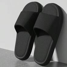 Men's Minimalist Comfortable Textured Solid Color Fashion Sandals, Outdoor & Indoor Sports Stylish Flat Non-Slip EVA Slippers, Casual Sports Style, Slip-On, Lightweight EVA Cushioned Sole, Non-Slip Beach Flip Flops, Washable, Suitable For Outdoor Sports Wear, Round Toe Design, Men's Slippers, Women's Sandals, Grip & Breathable Design, Suitable For Home & Leisure, Foot Companion, Lightweight Soft Bottom Indoor Slippers, Holiday Gift - Black - View 2