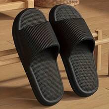 Men's Minimalist Comfortable Textured Solid Color Fashion Sandals, Outdoor & Indoor Sports Stylish Flat Non-Slip EVA Slippers, Casual Sports Style, Slip-On, Lightweight EVA Cushioned Sole, Non-Slip Beach Flip Flops, Washable, Suitable For Outdoor Sports Wear, Round Toe Design, Men's Slippers, Women's Sandals, Grip & Breathable Design, Suitable For Home & Leisure, Foot Companion, Lightweight Soft Bottom Indoor Slippers, Holiday Gift - Black - View 13