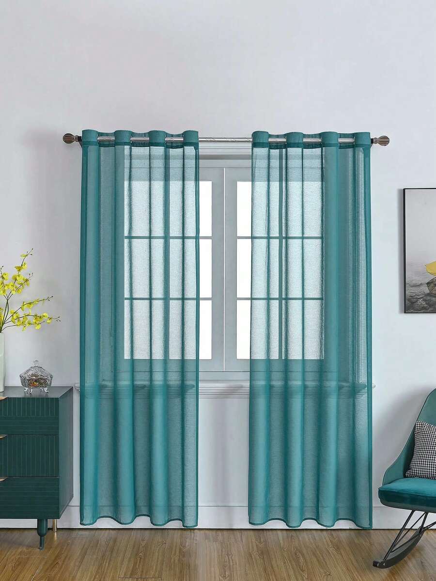 1 buah Tirai Tipis, Melembutkan Pencahayaan, Berlubang, Bagian Atas dengan Lubang Pengait, Semi-Transparan, Dapur, Cocok Untuk Rumah Atau Kantor, Kamar Tidur, Balkon, Ruang Tamu, Warna Polos, Produk Baru, Minimalis, Rustik - Hijau - View 1