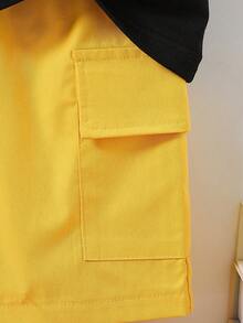 2pcs Kids Casual Set! Knit Printed Short Sleeve Top + Cargo Shorts, Comfortable Summer Outfit - Yellow - View 6