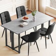Dining Table And Chairs Set Of 4,Concrete Effect Folding Table With Upholstered Faxu Leather Chairs For Dining Room,Kitchen - Cement Gray Table + Black Linen Chair - View 3