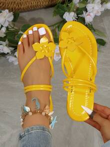 Women's Flat Sandals Floral Slip-On Slippers, New Summer Fashion Casual Slides Suitable For Dates, Shopping, Parties, Beach Vacations, Home - Yellow - View 5