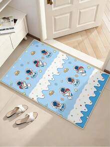 1件 可爱宇航员太空儿童地毯，蓝色星空行星印花，柔软防滑可水洗游戏垫，适用于男孩卧室、婴儿房、游戏室，40x60厘米 - 彩色 - 查看 3