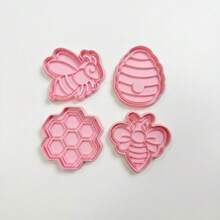 1/4 Set, Cute Bee Honeycomb Cookie Cutter With Stamp (3.3-3.5 Inches) - Adorable Baking Tool For Decorating Cookies, Cupcakes And Party Desserts, 1 Set (1 Frame + 1 Stamp) - Pink - View 9