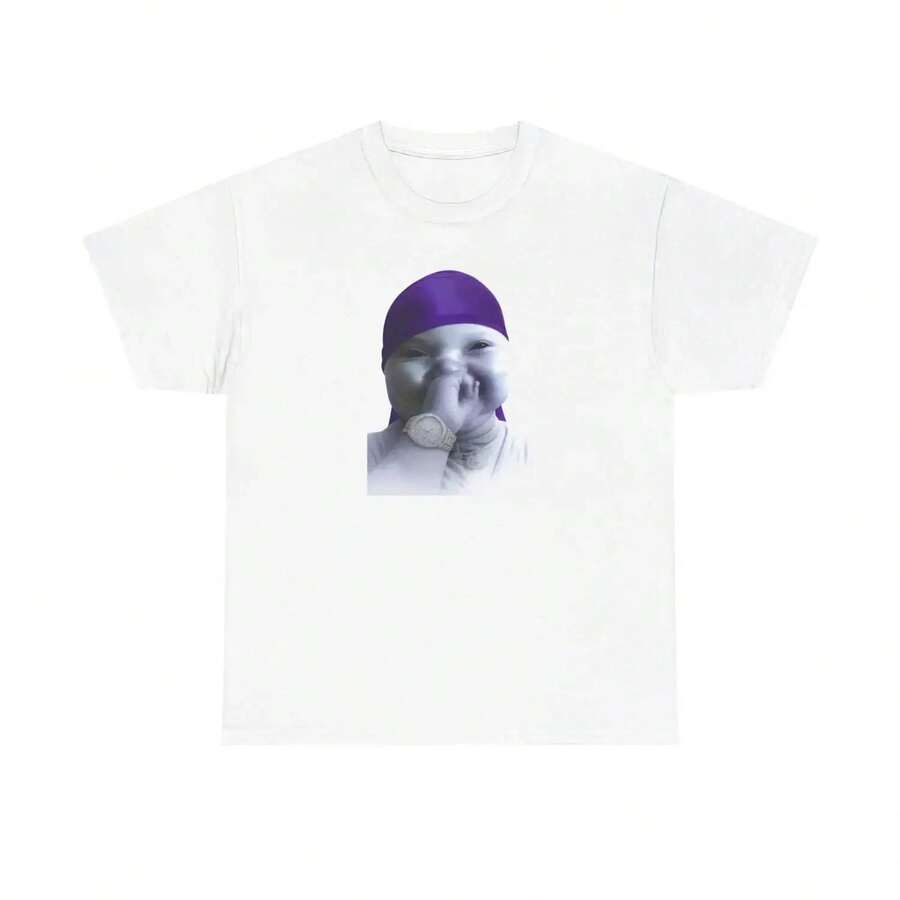 Funny T-Shirt With Smiling AI Baby Meme - White-3 - View 1