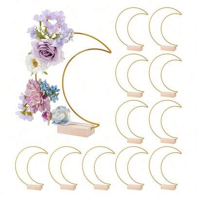 Bộ 20 vòng hoa kim loại hình trăng khuyết, vòng hoa trang trí bàn tiệc, có đế gỗ, dùng để trang trí Giáng sinh, đám cưới hoặc làm vòng hoa trang trí.