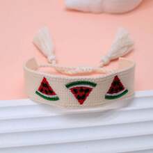 1pc Handmade Embroidered Watermelon Design Bohemian Bracelet, Suitable For Summer Beach Outings And Travel - Beige - View 3