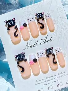 10片装手工美甲贴片。假指甲，可爱美甲，Y2K风格，方形美甲，夏季美甲，粉色美甲，巧克力淋面奶油花朵设计，宛如一只穿着美甲的草莓蛋糕甜点熊，巧克力奶油假指甲，可爱粉色蛋糕风格美甲贴纸，可拆卸可重复使用，高端品质，适合音乐节、街头风、日常佩戴，也是Y2K时尚爱好者的独特礼物。 - 粉色 - 查看 9