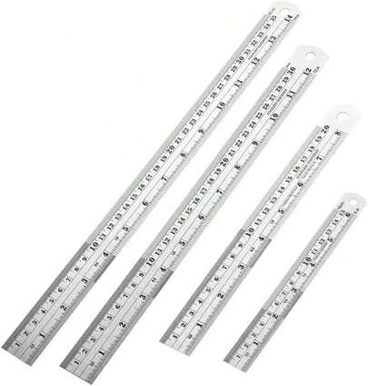 Regla de metal de acero inoxidable, regla de maquinista de 6, 8, 12, 14 pulgadas, con graduaciones en pulgadas y métricas, paquete de 4 (6, 8, 12, 14 pulgadas)