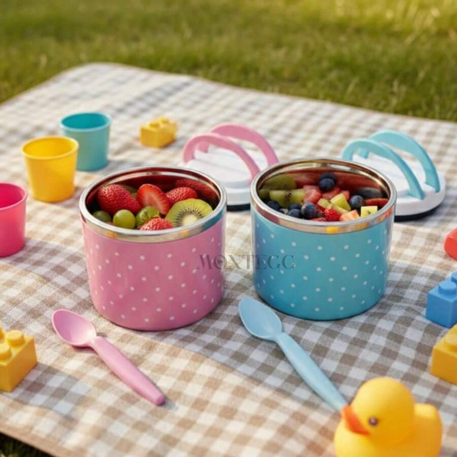 Thermal Food Container With Spoon, 450ml, Stainless Steel And Plastic Thermal Lunch Box, Hermetic, Children's Lunch Box - 粉色 - 查看 1