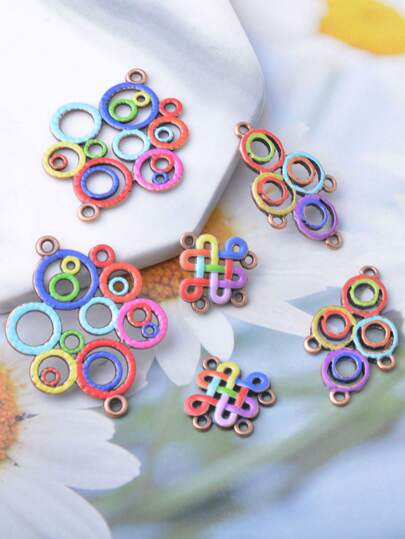 10件套锌合金波西米亚彩绘耳环，连接环，4孔连接器，珠宝配件