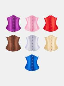 Retro Palace Style Multi-Color Satin Strapless Waist Cincher, Front Closure Fish Bone Strong Waist Shaper, Suitable For Party, Date, Wedding, Holiday - Multicolor - View 11