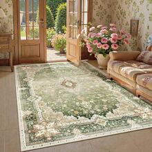 1pc Vintage Washed Floor Mat, Green, Rectangular, Polyester, Suitable For Living Room, Bedroom, Kitchen Decor - C - View 3