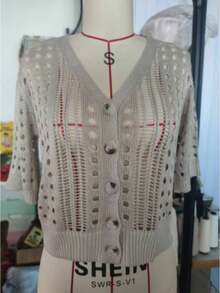 Spring And Summer Fashion Short-Sleeve Cardigan - Dark Grey - View 3