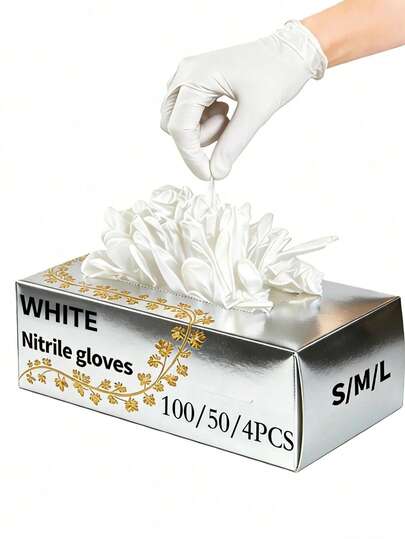 100/50/4pcs Pack White Powder-Free Nitrile Disposable Gloves, Latex-Free, Household Cleaning Gloves For Home Cleaning, Hair Salon, Pet Grooming, DIY Crafts, Bathroom & Kitchen Cleaning (Bagged)