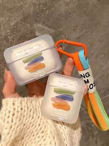 1个方形贝壳涂鸦彩虹耳机保护套，适用于无线蓝牙耳机3/4代，苹果Pro/Pro 2 - 彩色 - 查看 4