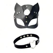 Bộ trang phục mèo, cáo, thỏ phong cách Punk gồm 1-2/4 món, bao gồm mặt nạ mắt, vòng cổ hình trái tim và găng tay giả da - Thích hợp cho các bữa tiệc Halloween, dạ hội da và các dịp khác. - Nhiều màu - Xem 6