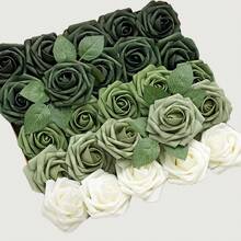 7/12/17/22/27PCS Artificial Flowers, Foam Roses With Stems, Suitable For DlY Wedding Bouquets, Bridal Shower Centerpieces, Floral Arrangements, Party Table Decor, Home Decor (OPP Bag Packaging, No Box) - Green - View 1
