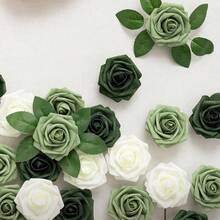 7/12/17/22/27PCS Artificial Flowers, Foam Roses With Stems, Suitable For DlY Wedding Bouquets, Bridal Shower Centerpieces, Floral Arrangements, Party Table Decor, Home Decor (OPP Bag Packaging, No Box) - Green - View 8