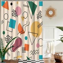 1pc Geometric Line Art Spring Style Shower Curtain, Modern Painting-Like Design, Unique Home Gift, Gift For Friends, Machine Washable, All-Season Use, Bathroom Decor - Multicolor - View 3