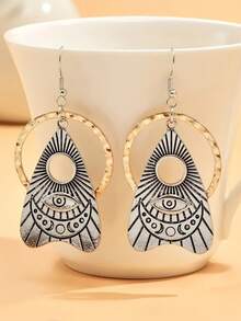 1 par de pendientes con colgante geométrico retro, adecuados para uso diario, fiestas y viajes de las mujeres como regalo de joyería - Plateado - Ver 4