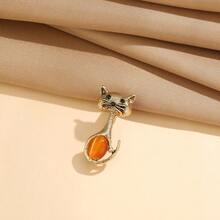 1pc Cute Cat Brooch, Niche High-End Lapel Flower, Fashion Versatile Cat Eye Stone Suit Brooch Accessory - Multicolor - View 8