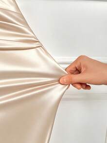 AIJ Amarilo Women's Rust Orange Satin Off-Shoulder Fitted Maxi Dress - Waist Ruched Design, Elegant Wedding Guest & Party Attire - Apricot - View 5