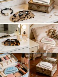 Personalized Wooden Comb,Custom Name/Text Engraving,Elegant Wedding Favor,Adorned With A White Bow,Custom Acrylic Design Hair Comb,Stylish Accessory,Ideal For Weddings, Parties, Hair Care, Party Favors, Bridesmaids, Birthdays, And Mother'S Day Gifts - Multicolor - View 4
