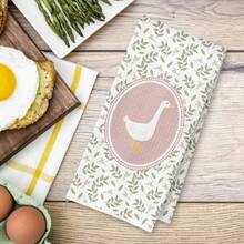 1/2pcs Vintage Farm Animal Towels, Pink Goose Shaped Microfiber Kitchen Towels With Floral & Plant Patterns, Super Soft Polyester Reusable For Farmhouse Decor, Christmas Thanksgiving Party Supplies, Gifts For Couples Pets, Machine Washable 40x60cm - White - View 1
