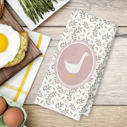 1/2pcs Vintage Farm Animal Towels, Pink Goose Shaped Microfiber Kitchen Towels With Floral & Plant Patterns, Super Soft Polyester Reusable For Farmhouse Decor, Christmas Thanksgiving Party Supplies, Gifts For Couples Pets, Machine Washable 40x60cm