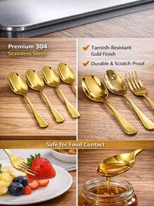 Elegant Gold Flatware Set 12 Piece Stainless Steel Fork And Spoon Set Durable Rust Resistant Smooth Edge Comfortable Grip Premium Silverware Cutlery Set Modern Tableware For Home Kitchen Daily Dining Dinner Party Wedding Restaurant Use Stylish Gold - View 6