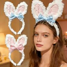 Băng đô cài tóc bằng vải nhung mềm mại hình tai thỏ dễ thương dành cho nữ, kiểu dáng mới, thích hợp cho việc rửa mặt. - Nhiều màu - Xem 1