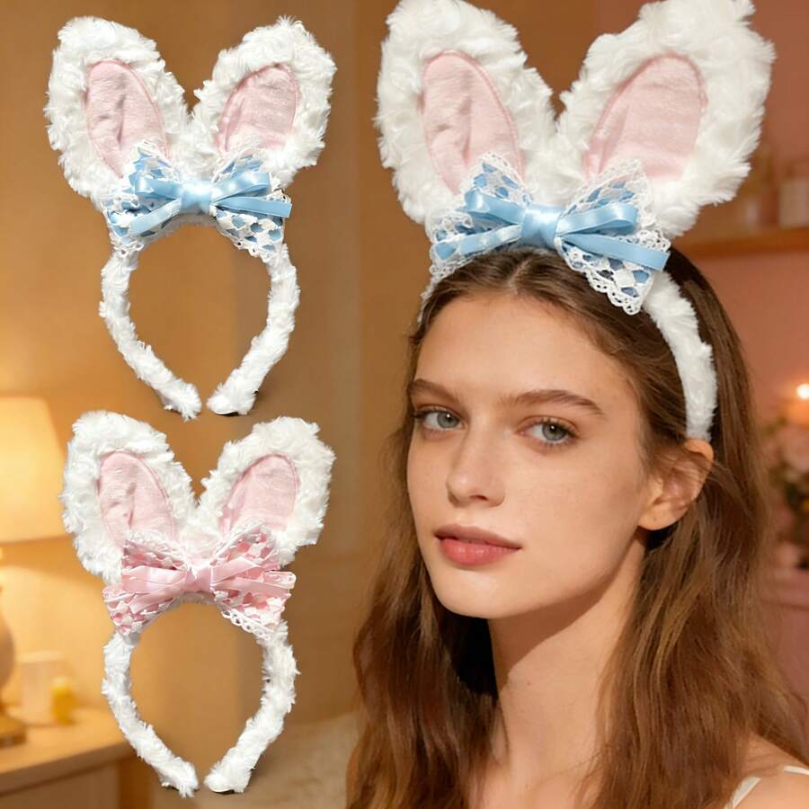 Băng đô cài tóc bằng vải nhung mềm mại hình tai thỏ dễ thương dành cho nữ, kiểu dáng mới, thích hợp cho việc rửa mặt. - Nhiều màu - Xem 1