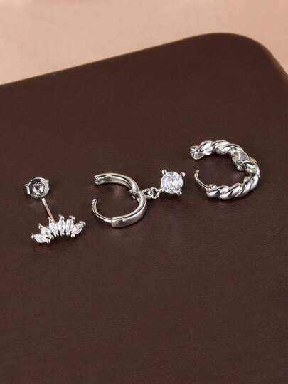 Set de 3 piezas de pendientes de aro redondo clásico con circonita apilables para mujeres, pendientes hipoalergénicos retorcidos para cartílago para múltiples perforaciones, joyería para mujeres y niñas