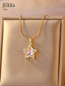 Hihho 1 chiếc vòng cổ hình ngôi sao năm cánh "Ước Nguyện Dưới Ánh Sao", đính đá Cubic Zirconia, thích hợp cho cả đi làm và hẹn hò. - Ngôi sao - Xem 5