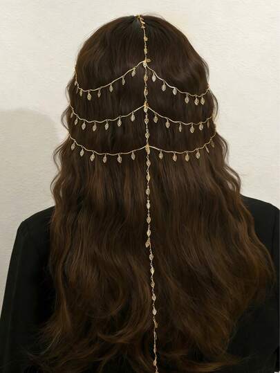 1pc 18K Gold Plated Multi-Layer Arabic Style Luxury Bridal Headpiece, Turkish & Kurdish Women's Dance Party & Wedding Accessory