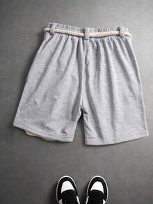 Men's Grey Sports Shorts With Thick Drawstring And Tassel, Streetwear Style For Summer - Light Grey - View 5