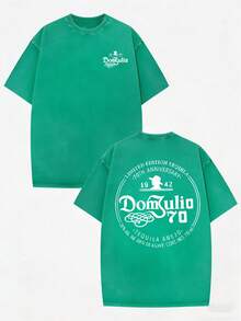 230G Washed Pure Cotton T-Shirt, Men'S Casual Fashion, With 'Dom Julio 70th Anniversary' Print, Outdoor Sports T-Shirt Loose Fit Soft Knitted T-Shirt - 綠色 - 查看 1