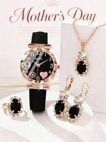 5/1pc New Fashion Minimalist Women's Round Crystal Quartz Watch, Suitable For Wearing With Crystal Jewelry Sets (Necklace, Earrings, Rings) For Parties, Trips, And As A Mother's Day Gift - Multicolor - View 1