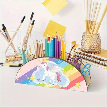 Hộp bút gỗ hình bán nguyệt cầu vồng kỳ lân | Hộp đựng đồ dùng bàn học mộng mơ dành cho bé gái